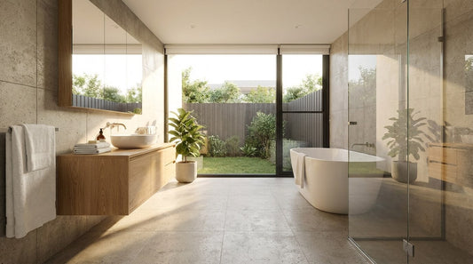 modern bathroom with large windows