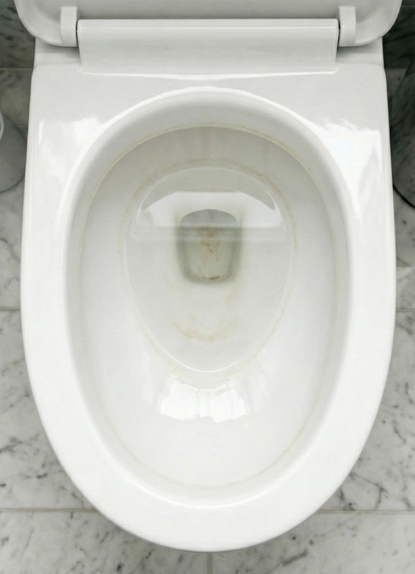 Toilet bowl before LAVO — hard water limescale ring