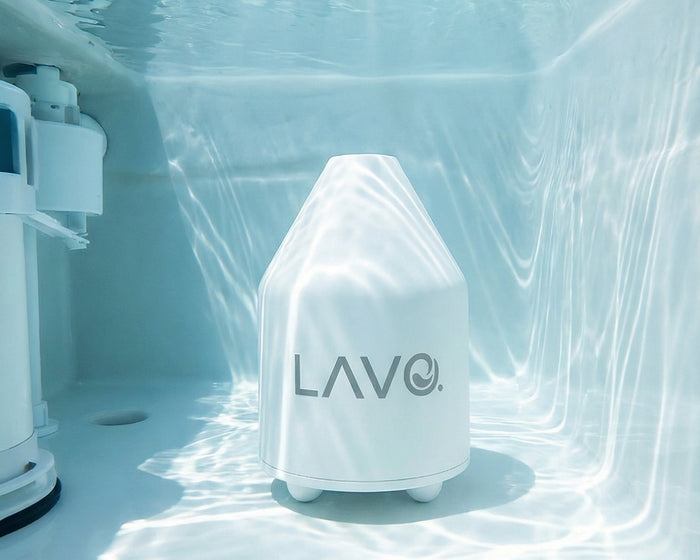 Clean toilet with vivid blue water — LAVO result