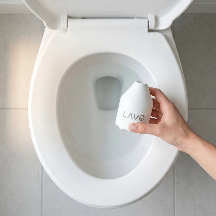 Clean toilet with vivid blue water — LAVO result